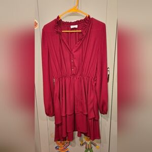 Pink Lily Rich Burgundy Ruffled Dress